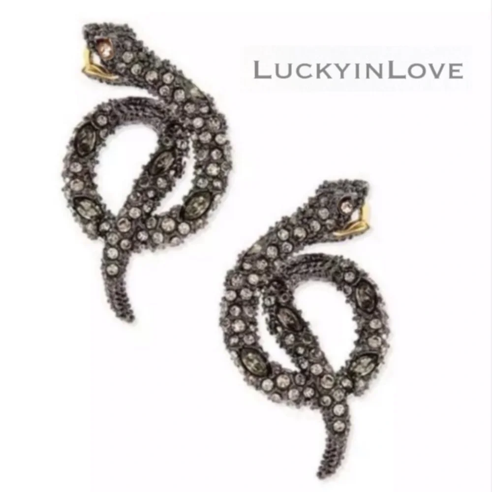 ALEXIS BITTAR • Vanitas Gunmetal Crystal Coiled Striking Serpent Snake Earrings